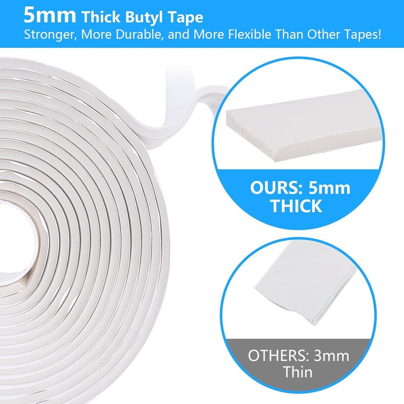 LLPT Butyl Tape White 2 Inch x 33 Feet 5mm Thickness Water Tight Seal for Leak Proof EPDM RV Repair Window Glass Boat Sealing Roof Pipe Patching(WST5110) - Image 3